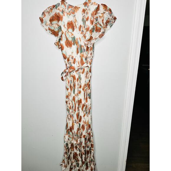 TANYA TAYLOR Multicolor Floral V-Neck Ruffle Sleeve Blaire Midi Dress Size 6 - Picture 8 of 14